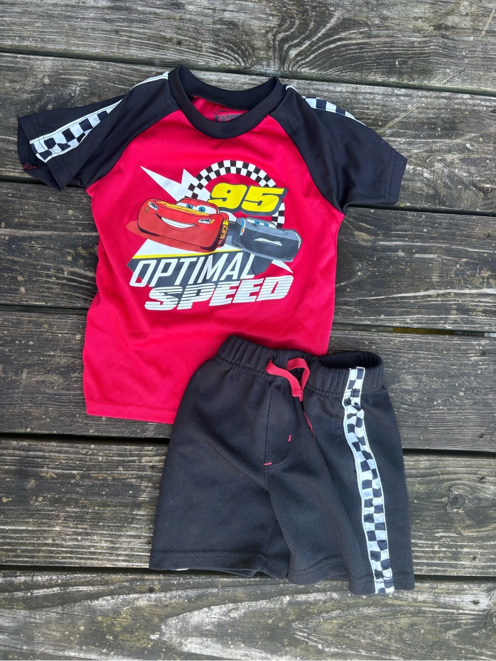 Lightning McQueen size 3T Red & Black "Optimal Speed" Cars Tee and Shorts Set